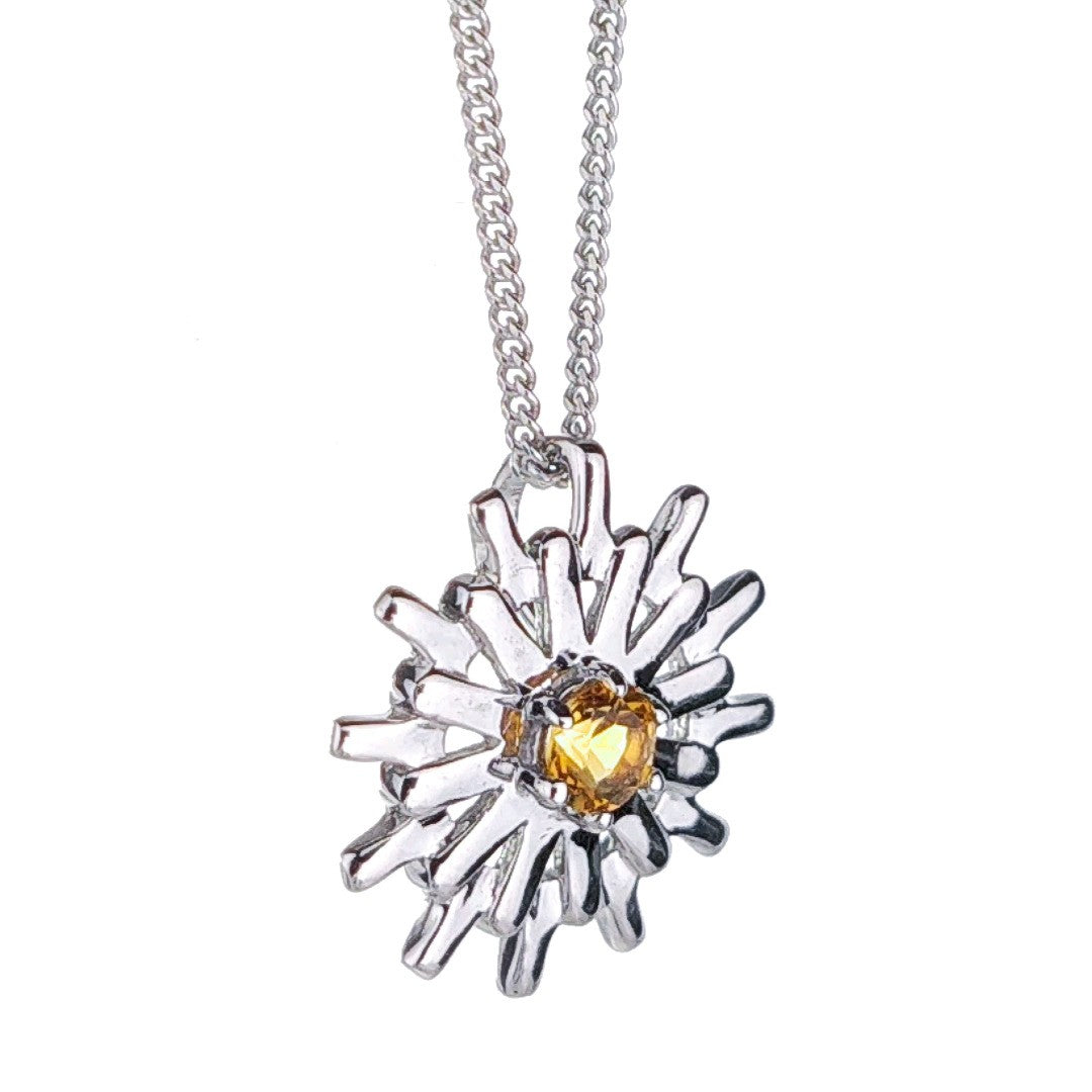 Sterling Silver Citrine Sun Necklace Yellow Pendant November Birthstone