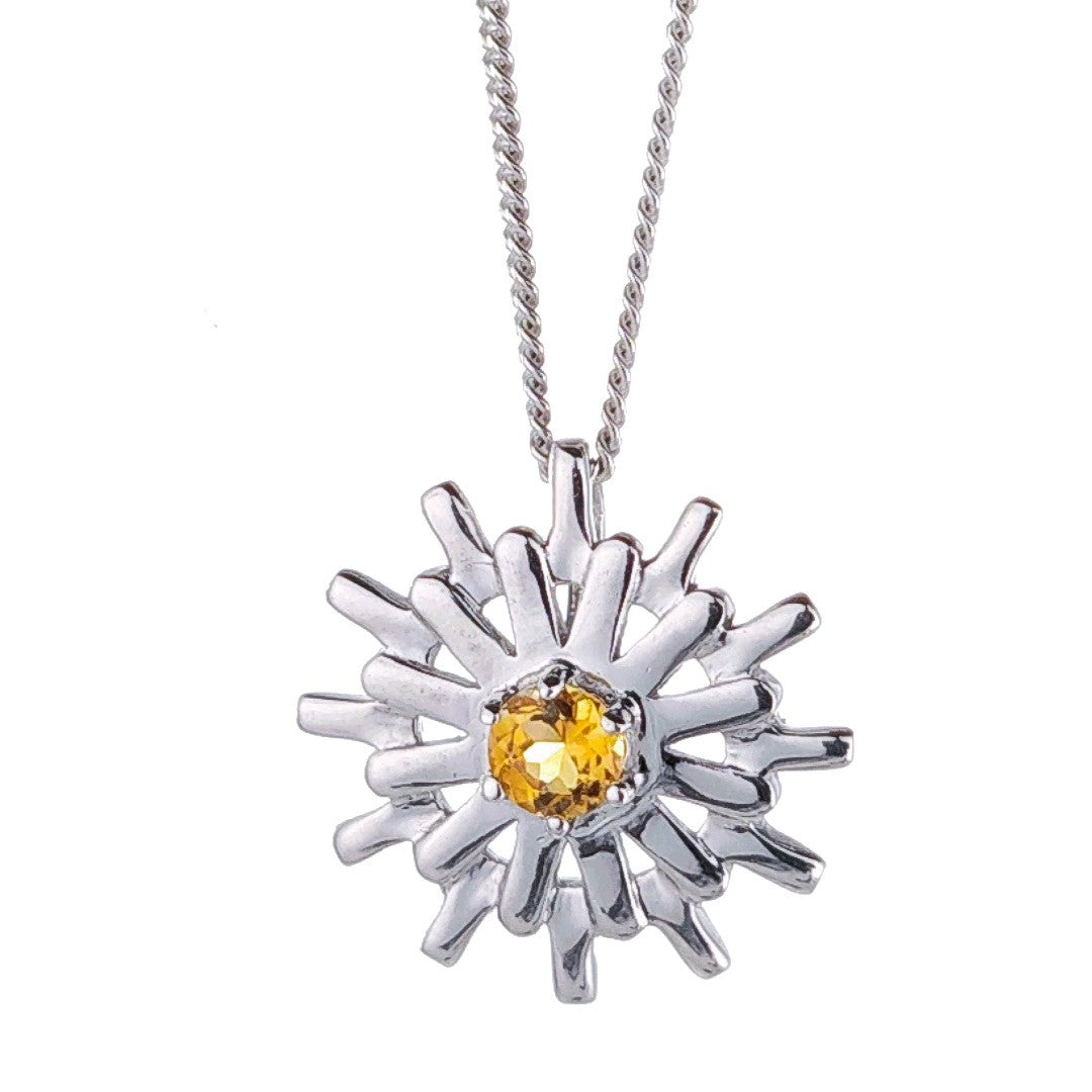 Sterling Silver Citrine Sun Necklace Yellow Pendant November Birthstone