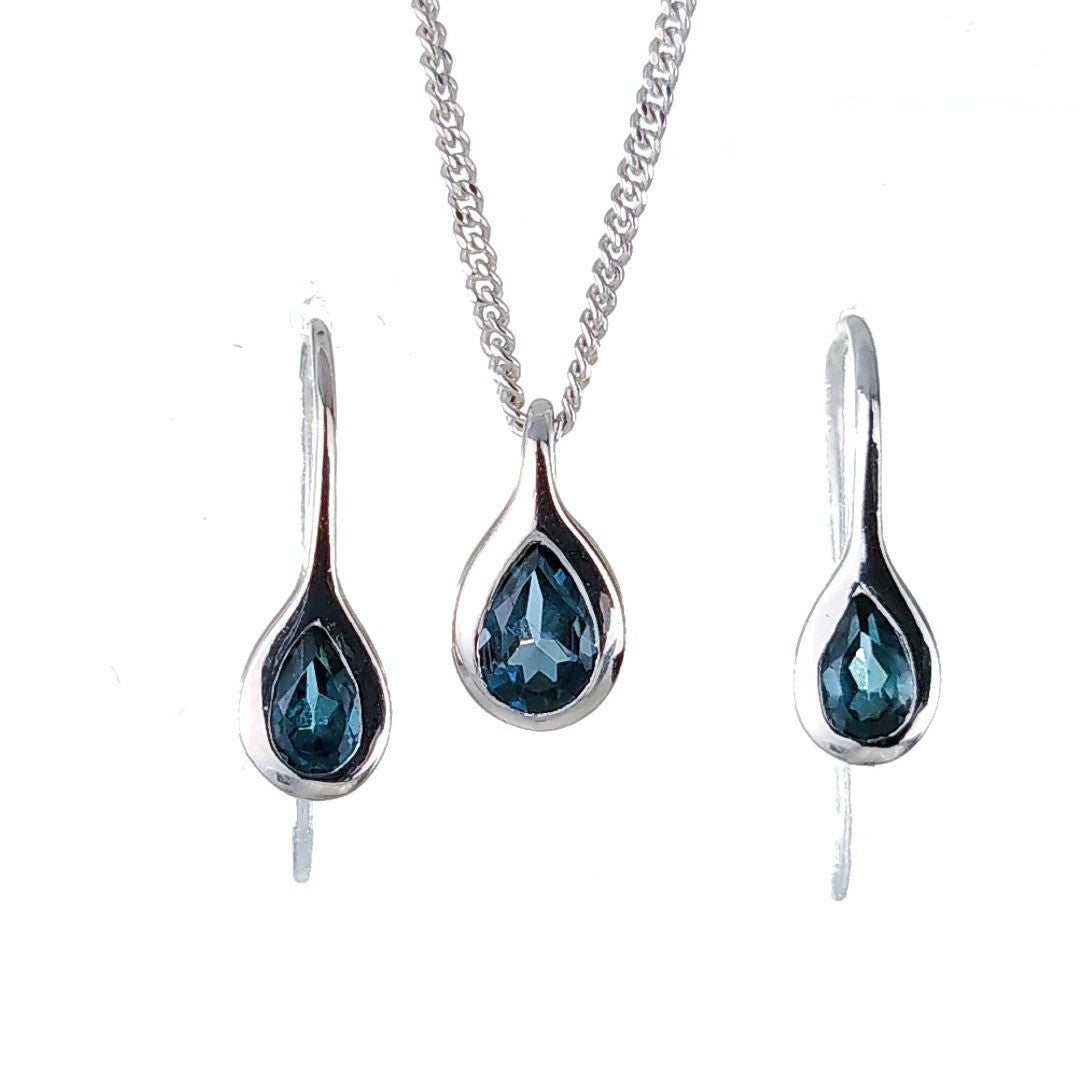 London Blue Topaz Pear Jewellery Set in Sterling Silver