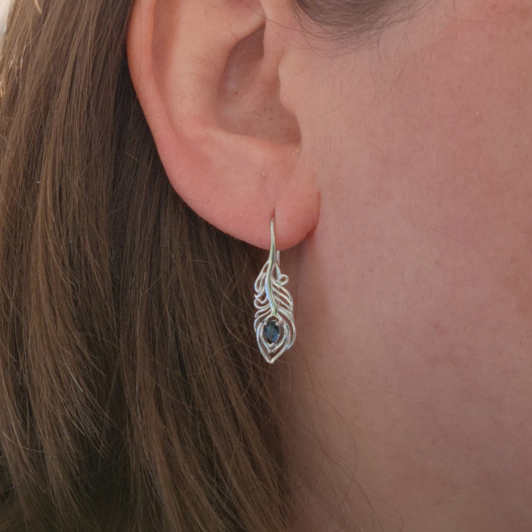 London Blue Topaz Peacock Feather Jewellery Set in Sterling Silver