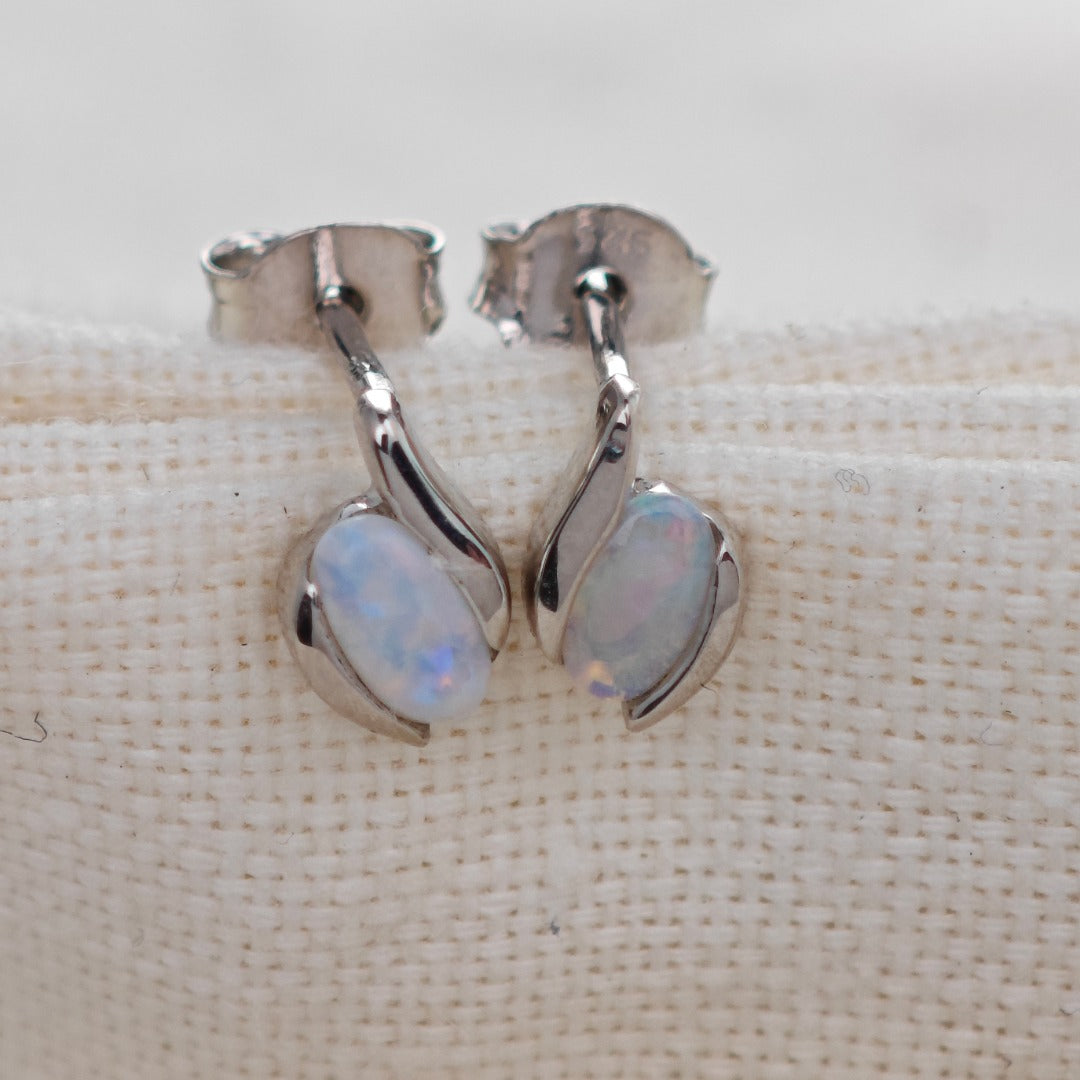 Opal Oval Stud Earrings in Sterling Silver