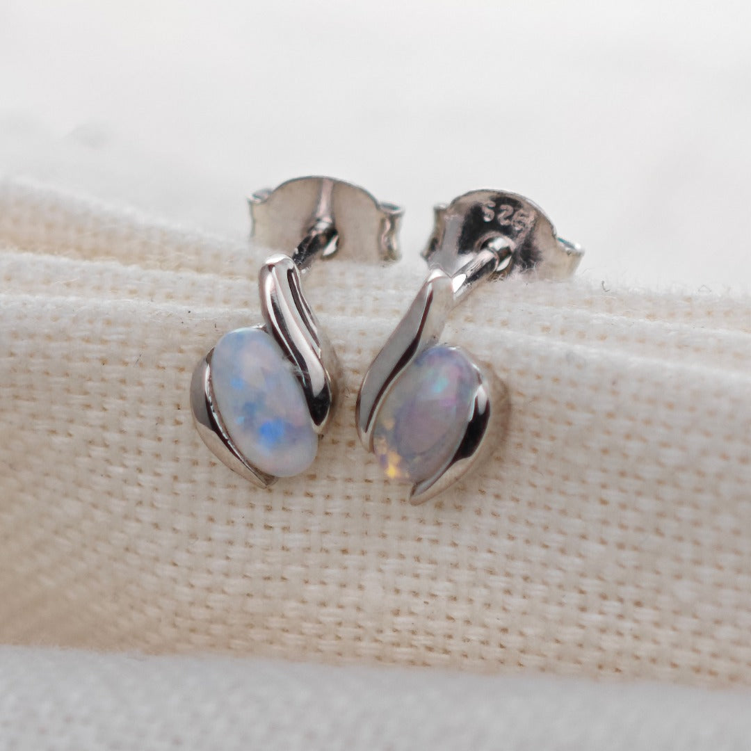 Opal Oval Stud Earrings in Sterling Silver