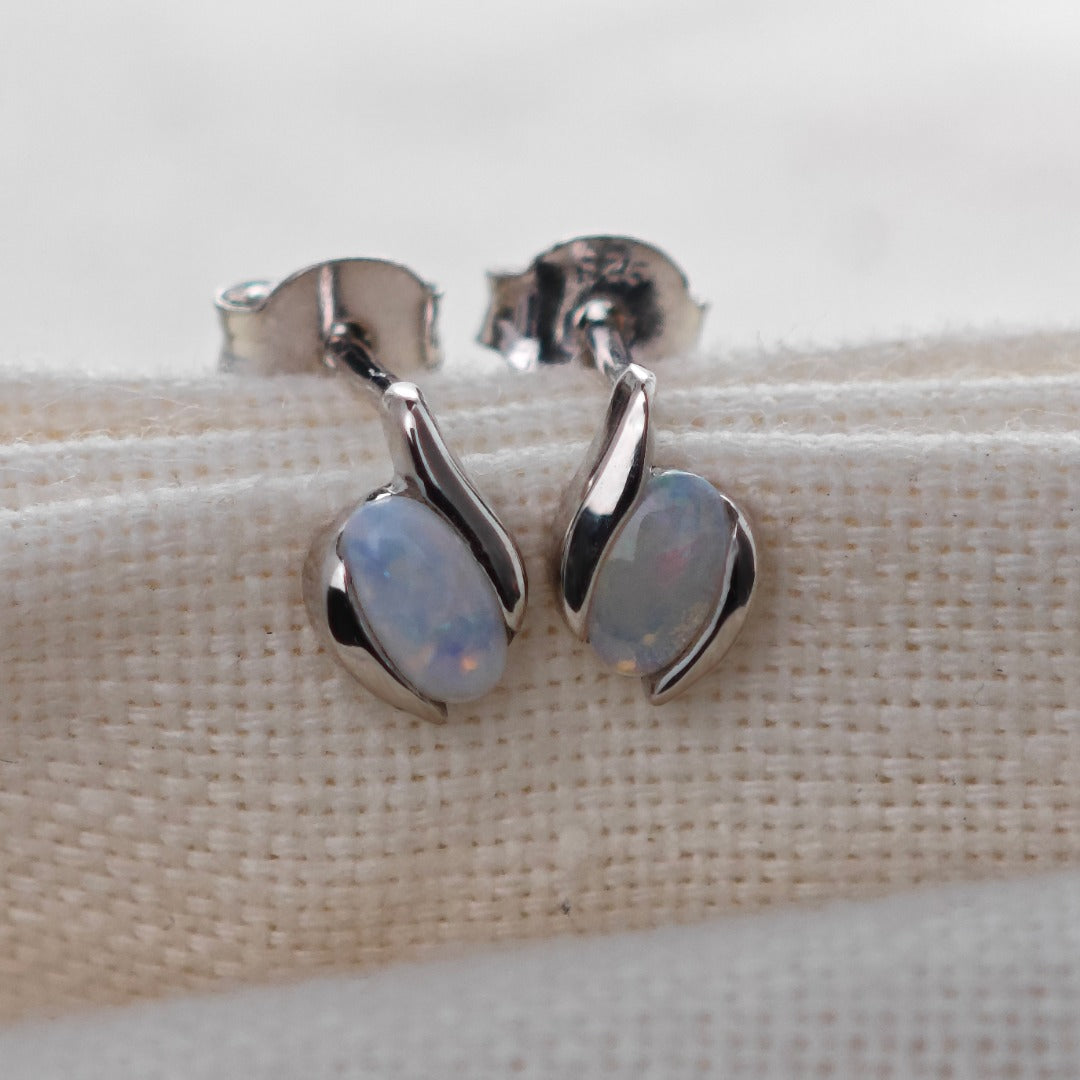 Opal Oval Stud Earrings in Sterling Silver