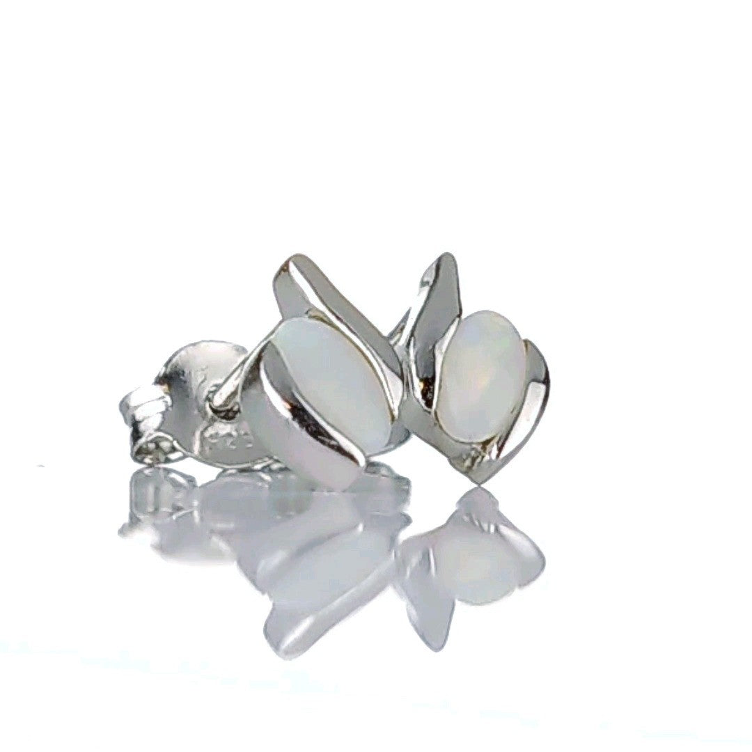 Opal Oval Stud Earrings in Sterling Silver