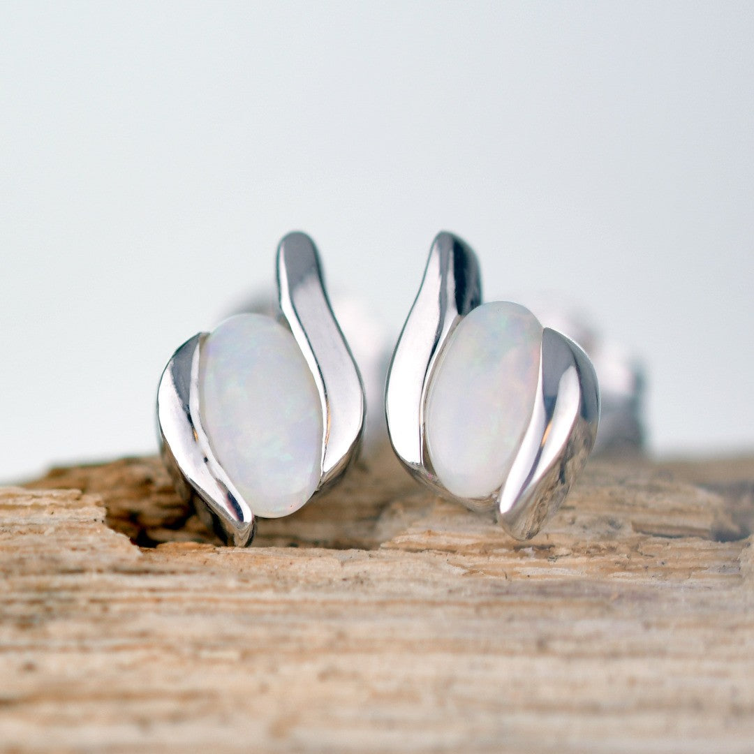 Opal Oval Stud Earrings in Sterling Silver