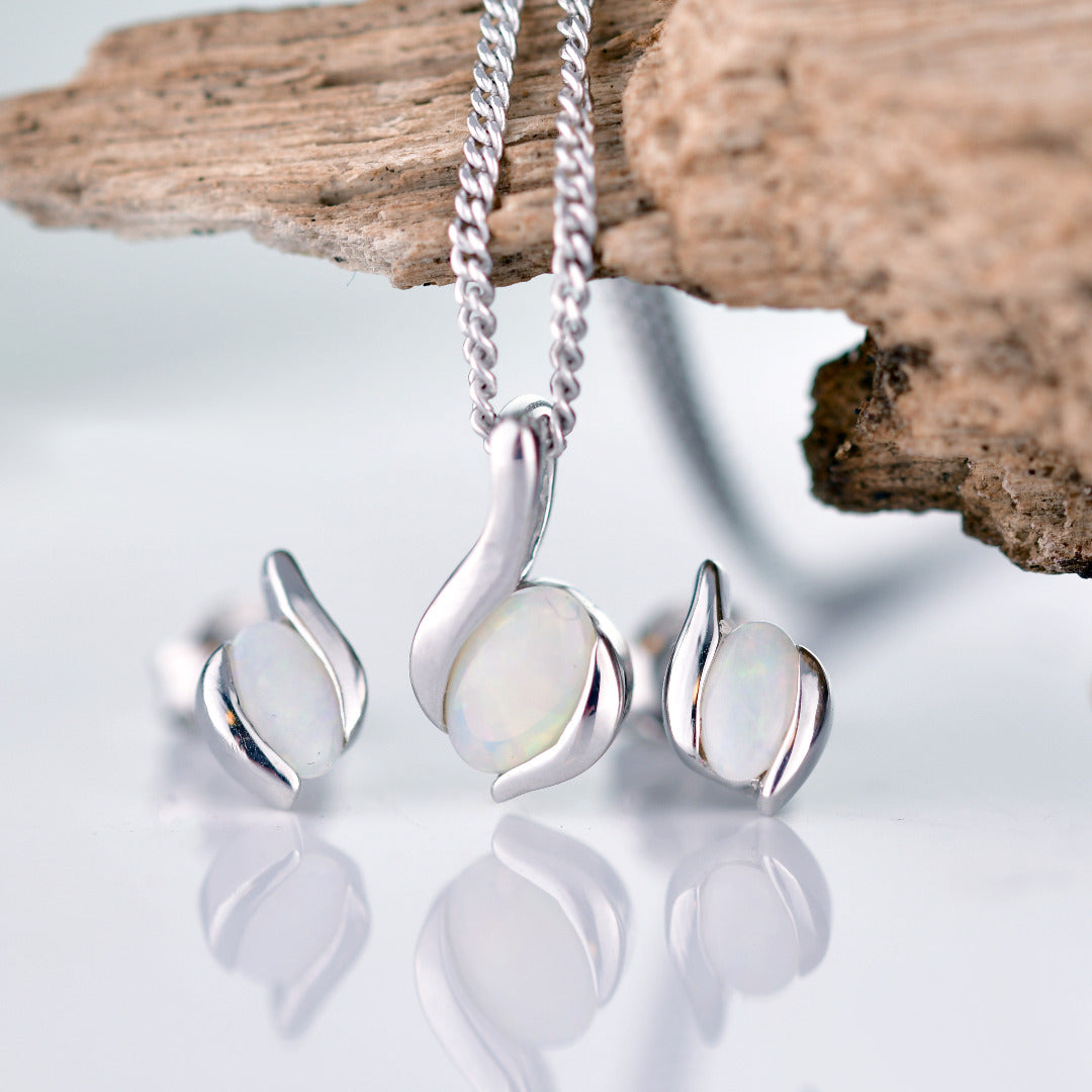 opal necklace and earrings set designed in the UK
