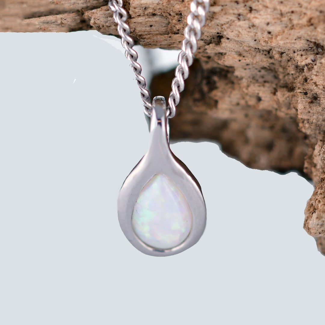 Opal Pear Necklace in Sterling Silver