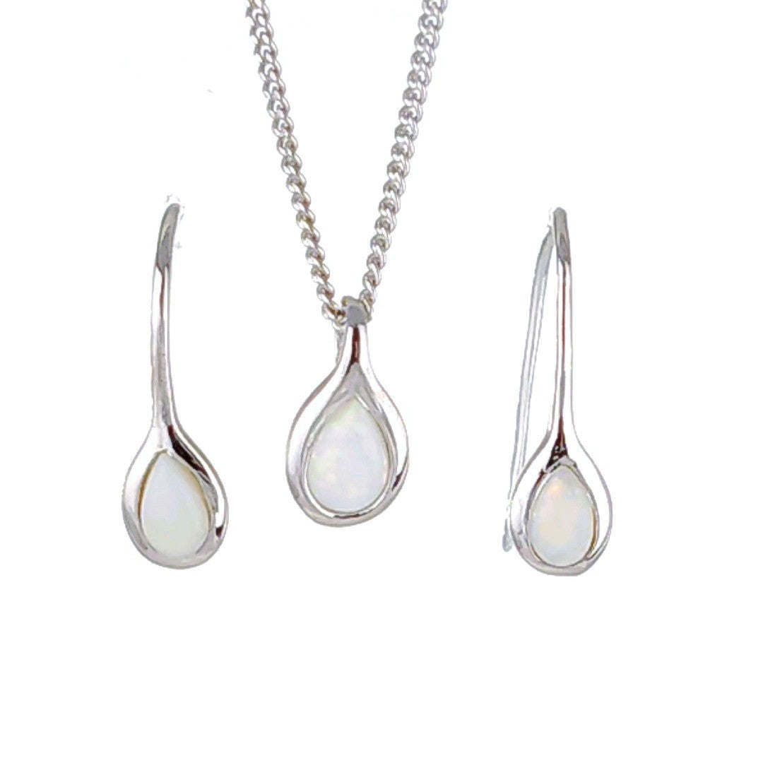 Opal Pear Jewellery Set in Sterling Silver