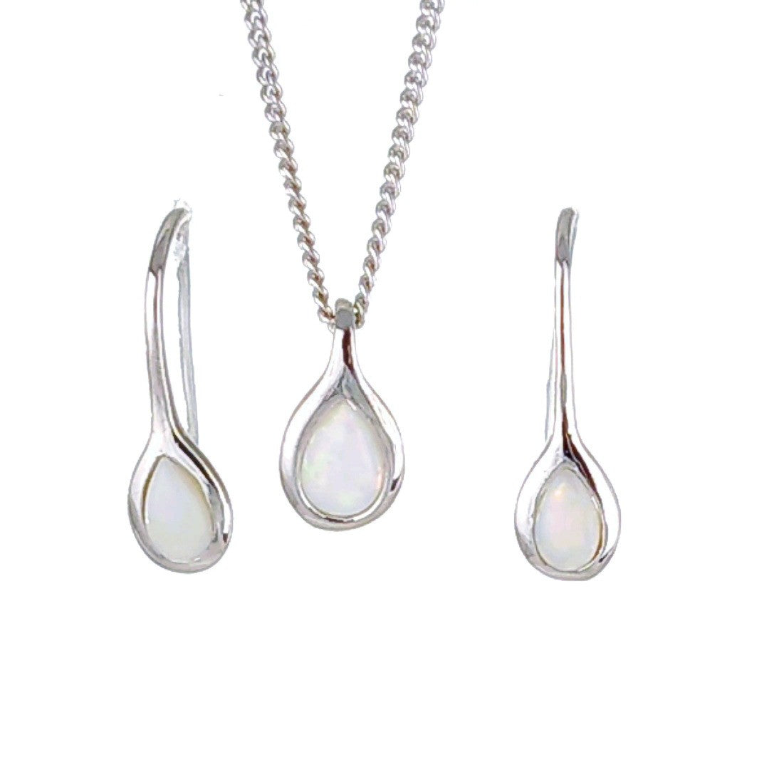 Opal Pear Jewellery Set in Sterling Silver