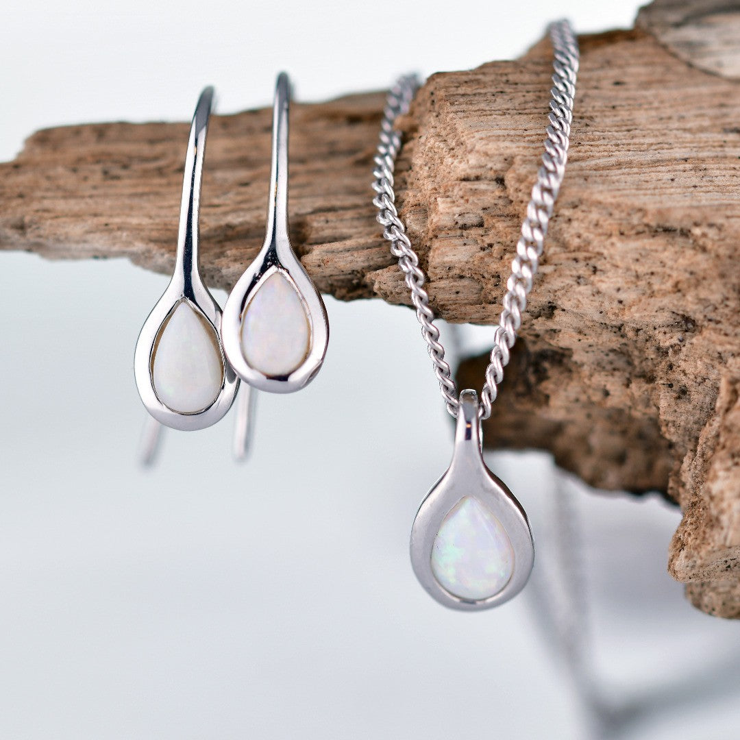 Opal Pear Jewellery Set in Sterling Silver