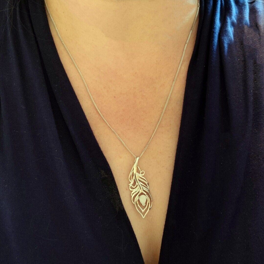 Opal Peacock Feather Jewellery Set in Sterling Silver