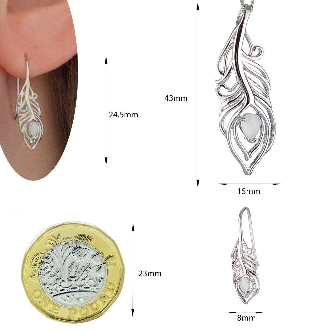 Opal Peacock Feather Jewellery Set in Sterling Silver