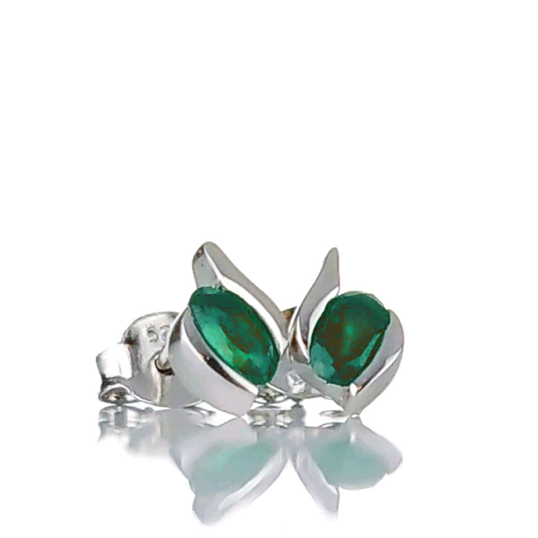 Green Onyx Oval Stud Earrings in Sterling Silver