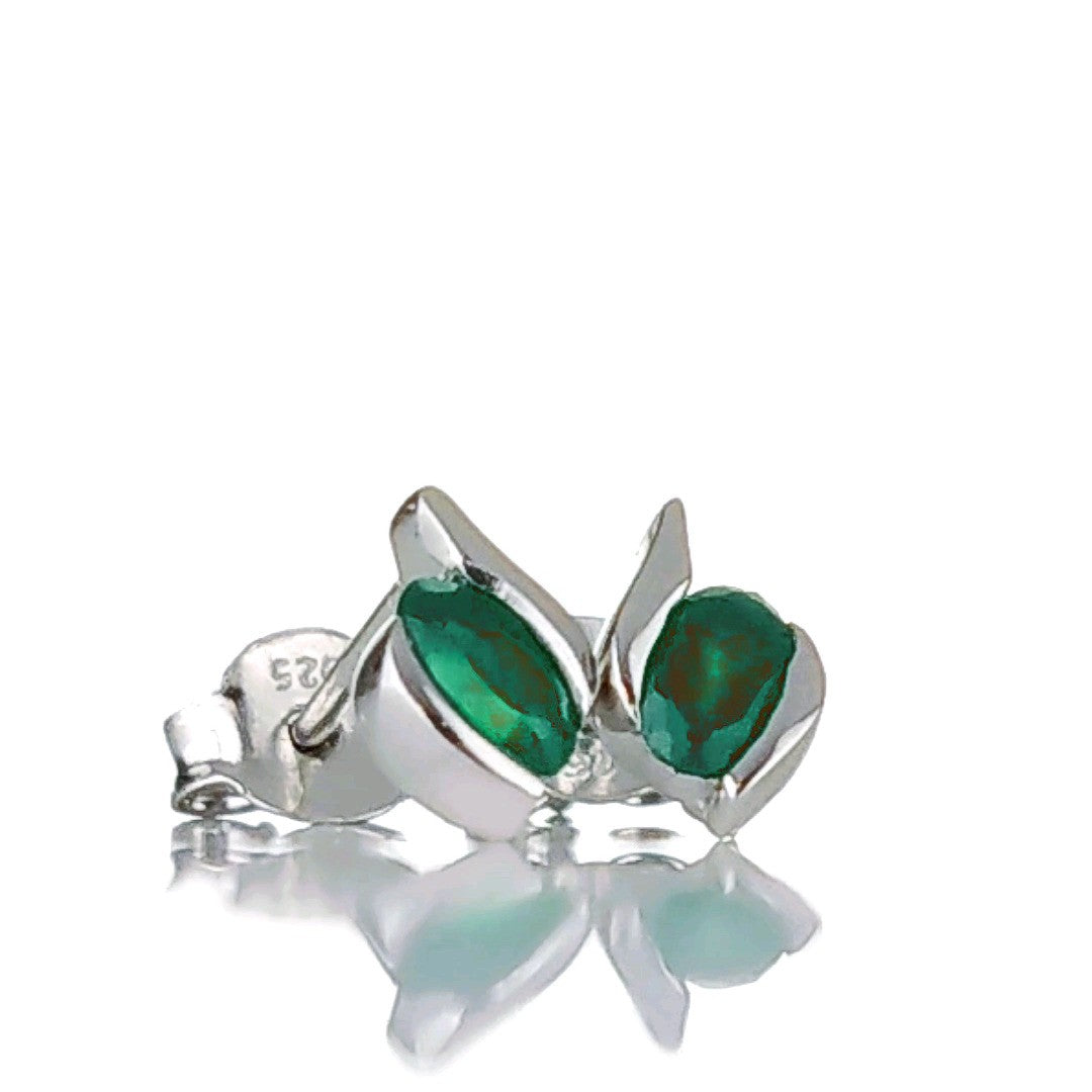 Green Onyx Oval Stud Earrings in Sterling Silver
