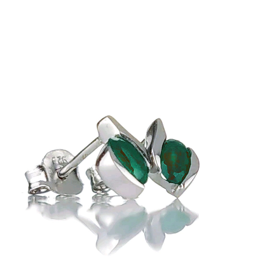 Green Onyx Oval Stud Earrings in Sterling Silver