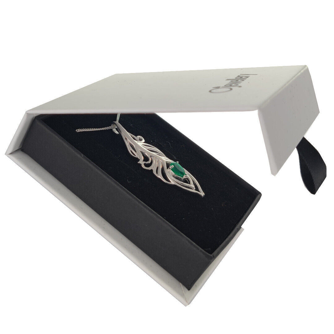 Green Onyx Peacock Feather Necklace in Sterling Silver