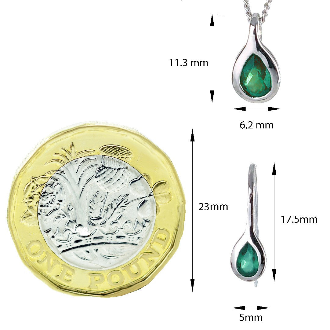 Green Onyx Pear Necklace in Sterling Silver