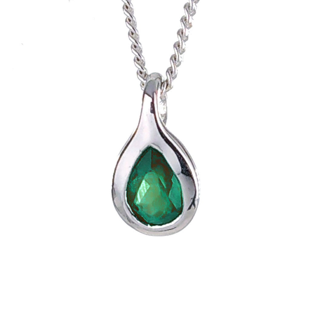 Green Onyx Pear Necklace in Sterling Silver