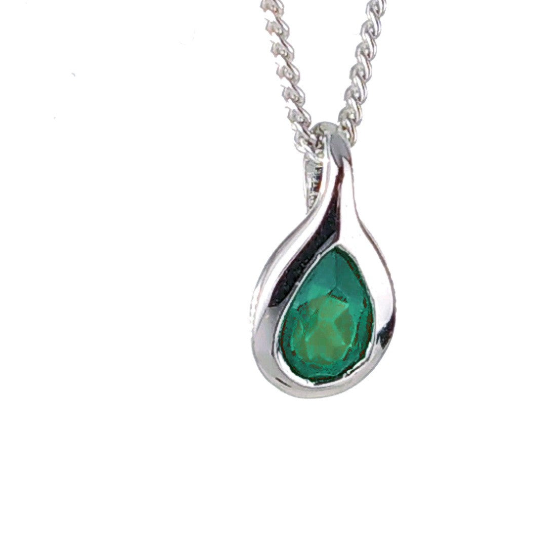 Green Onyx Pear Necklace in Sterling Silver