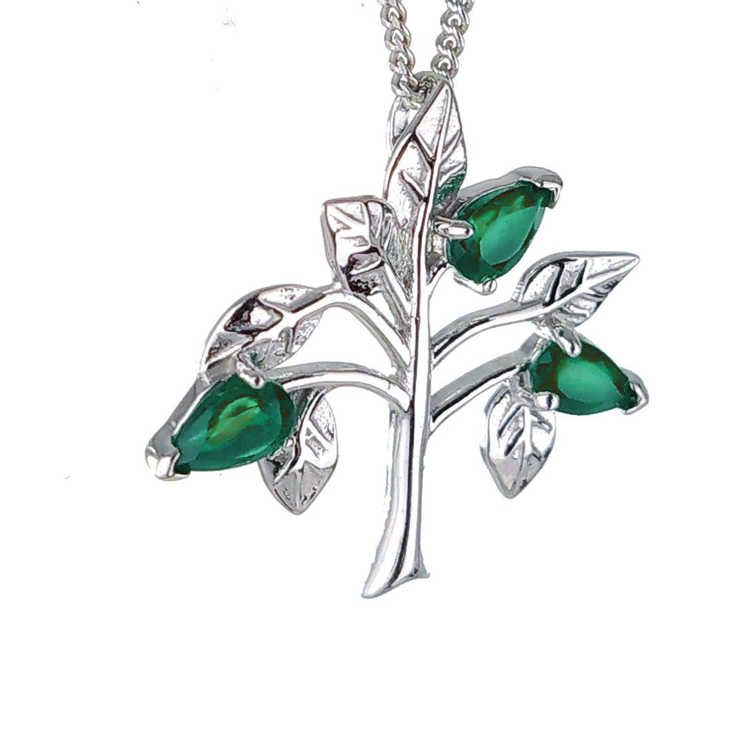 Green Onyx Tree of Life Necklace in Sterling Silver