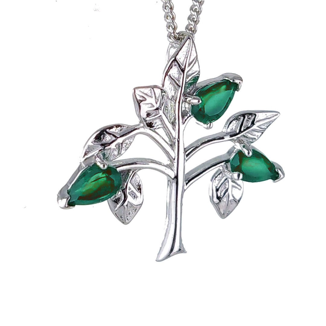 Green Onyx Tree of Life Necklace in Sterling Silver