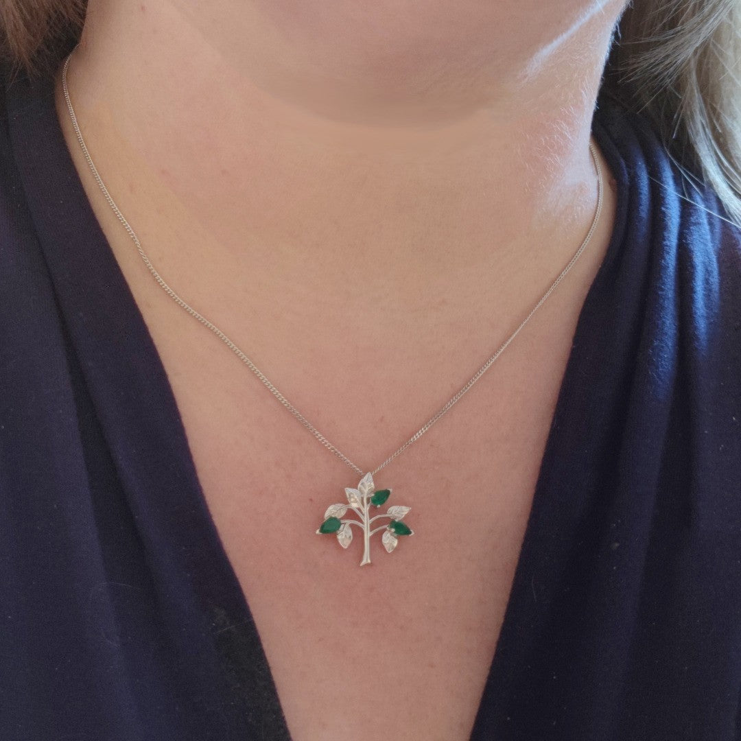 Green Onyx Tree of Life Necklace in Sterling Silver