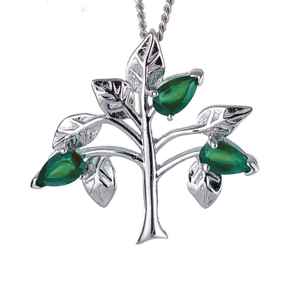 Green Onyx Tree of Life Necklace in Sterling Silver