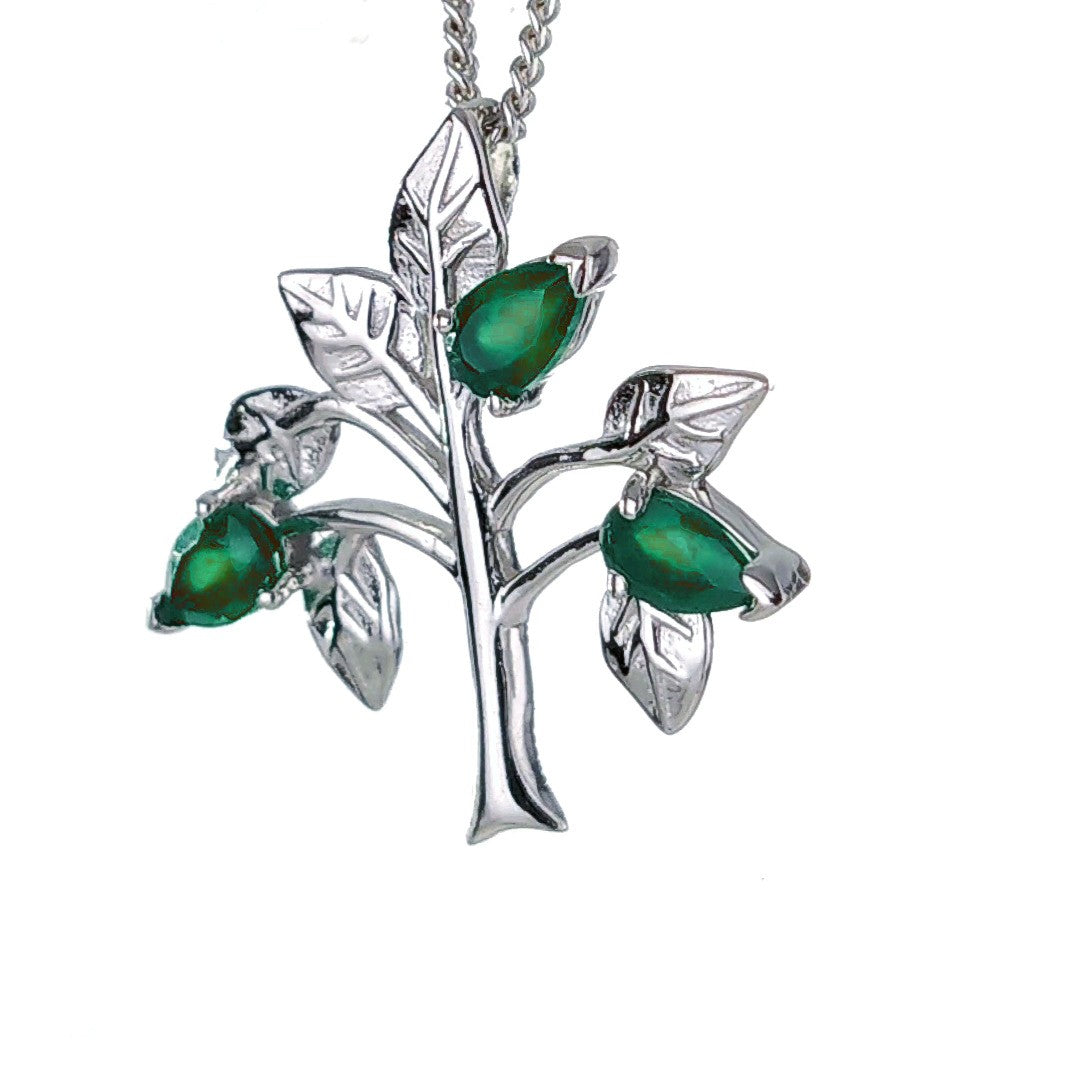 Green Onyx Tree of Life Necklace in Sterling Silver