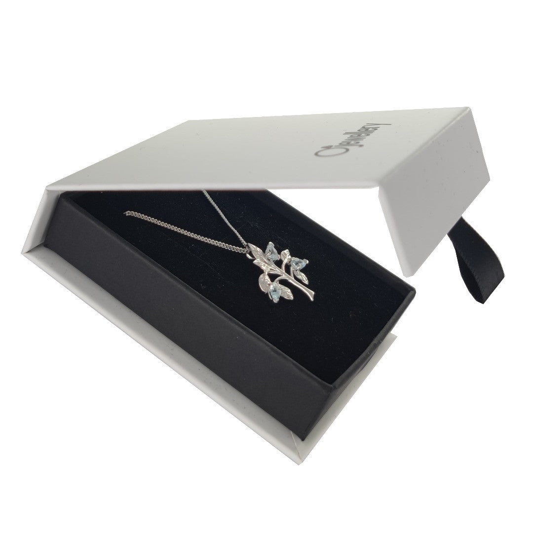 Aquamarine Necklace Tree of Life Pendant Sterling Silver March Birthday Boxed Gift
