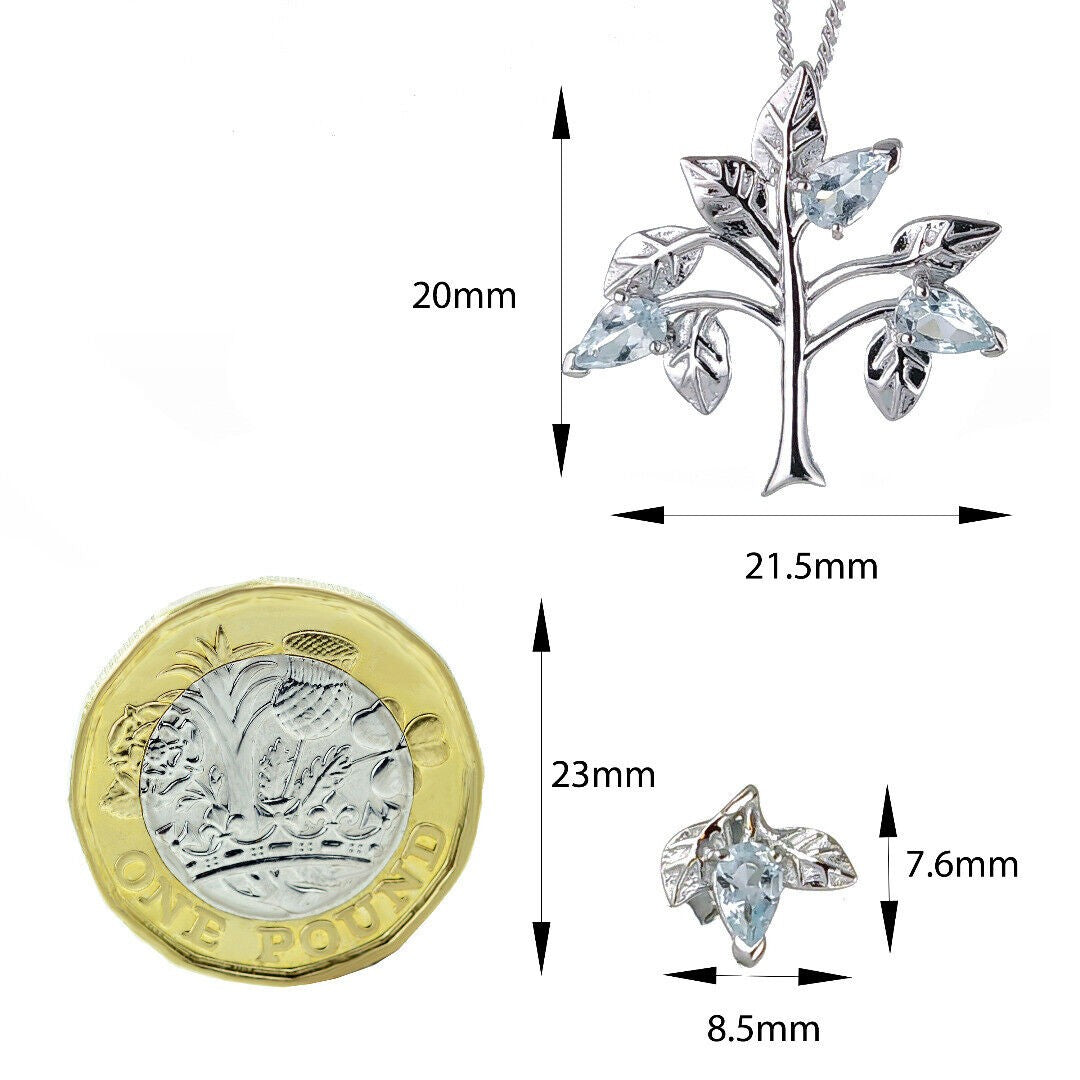 Aquamarine Earrings Leaf Studs Sterling Silver March Birthday Boxed Gift