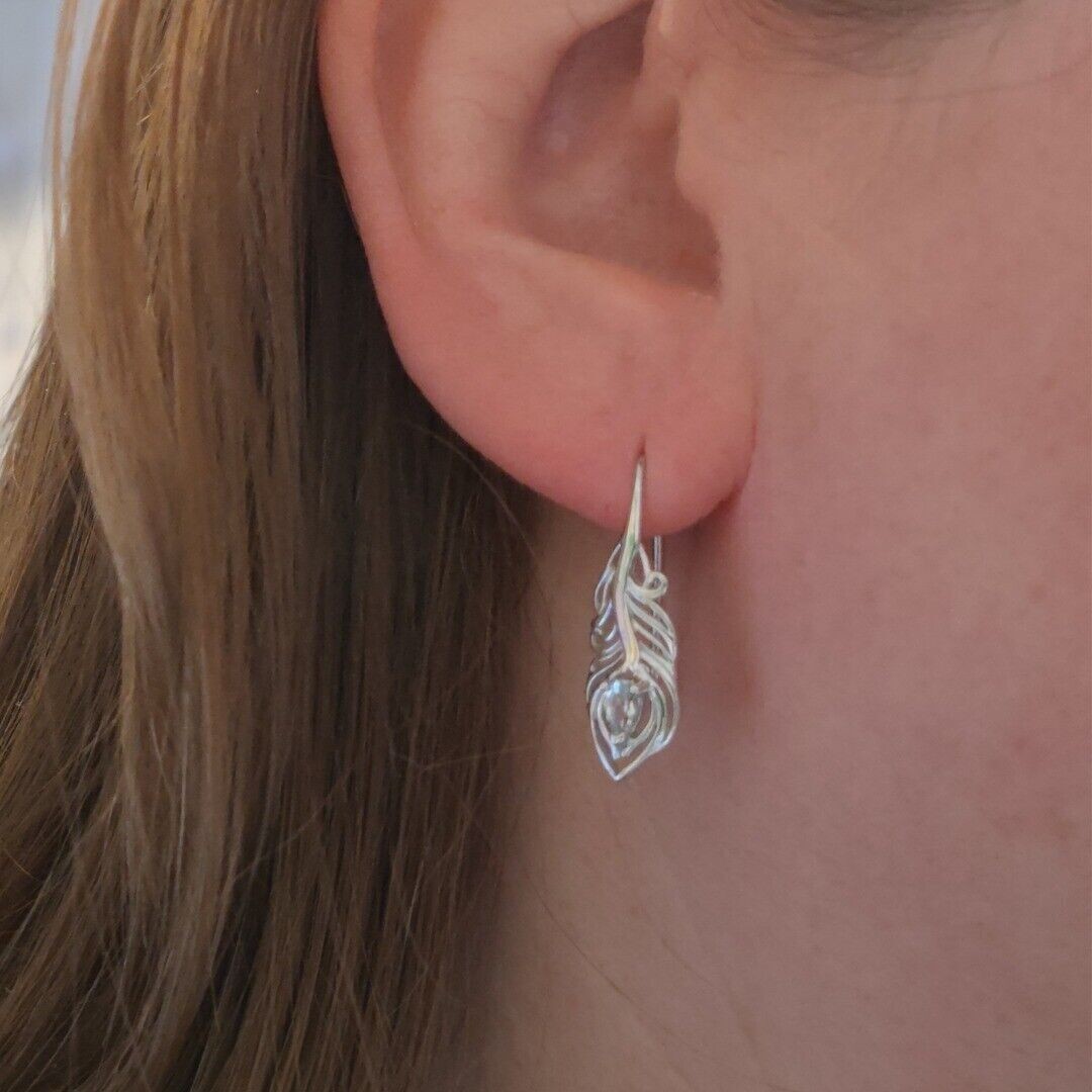 Aquamarine Peacock Feather Jewellery Set in Sterling Silver