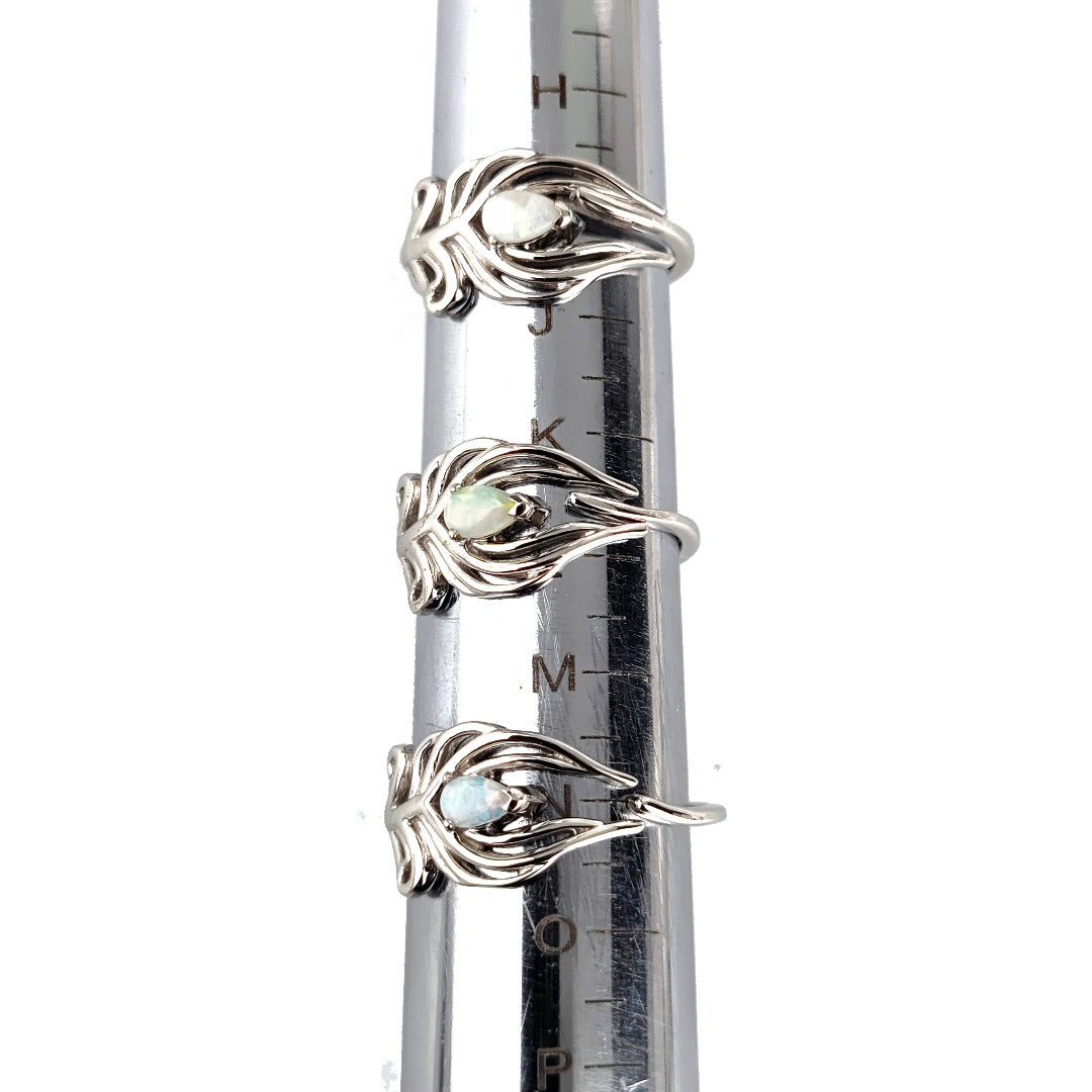 Opal Peacock Feather Ring in Sterling Silver