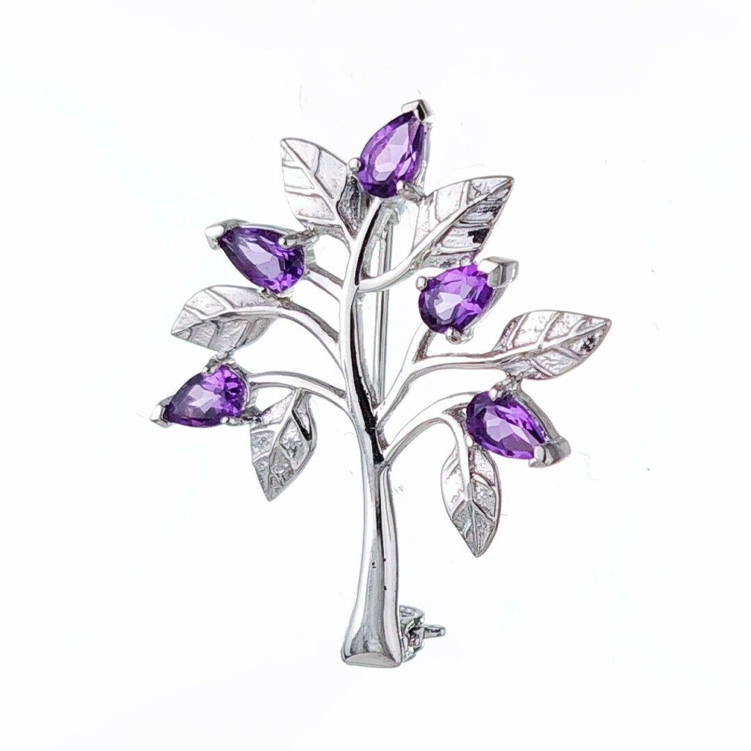 Amethyst Brooch Tree of Life Sterling Silver