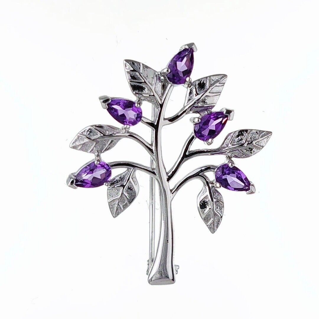 Amethyst Brooch Tree of Life Sterling Silver