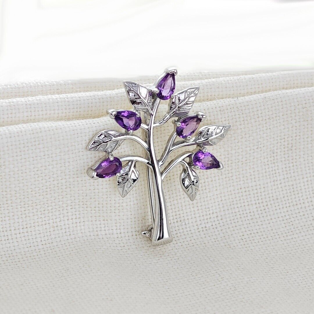 Amethyst Brooch Tree of Life Sterling Silver