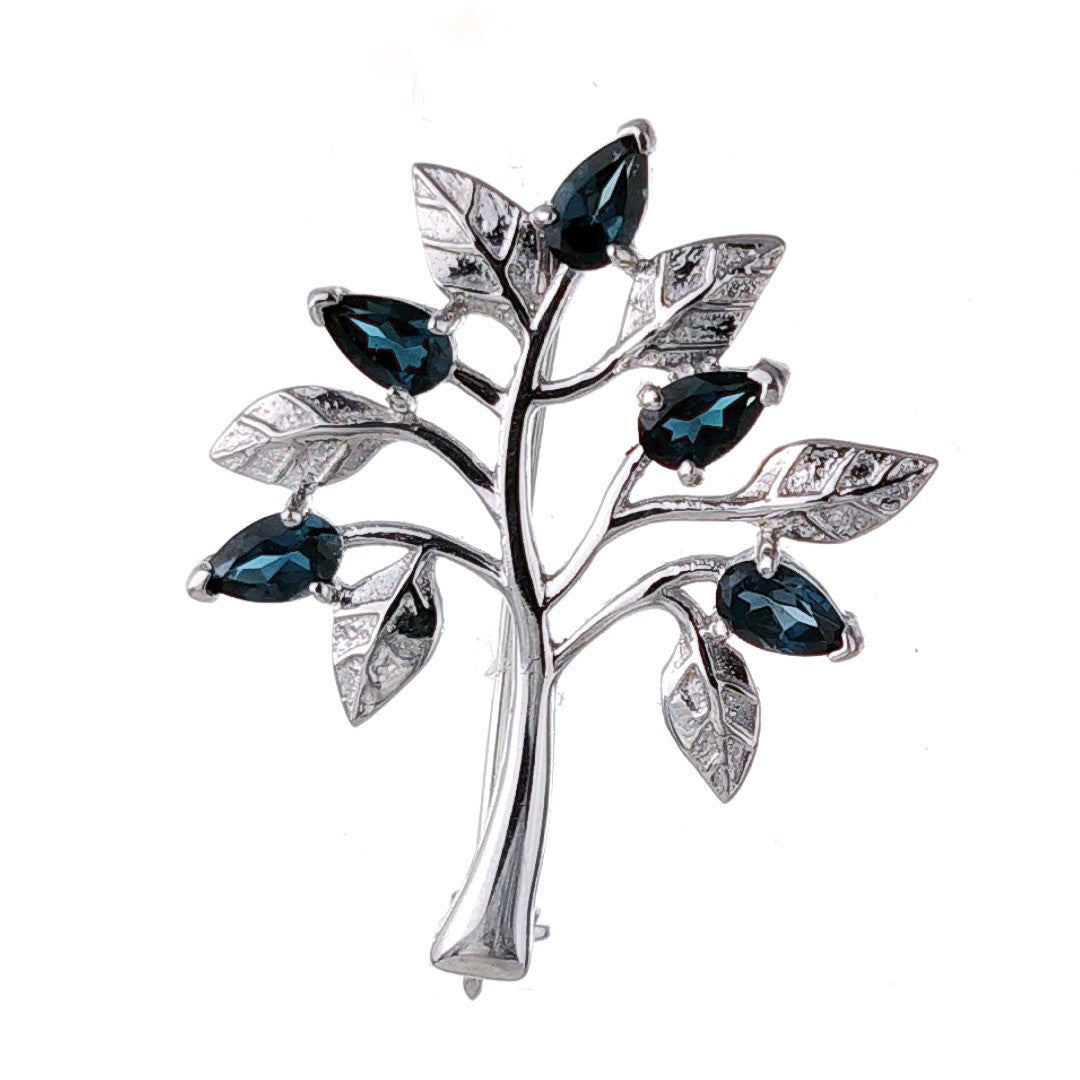 London Blue Topaz Brooch Tree of Life Sterling Silver Boxed Gift