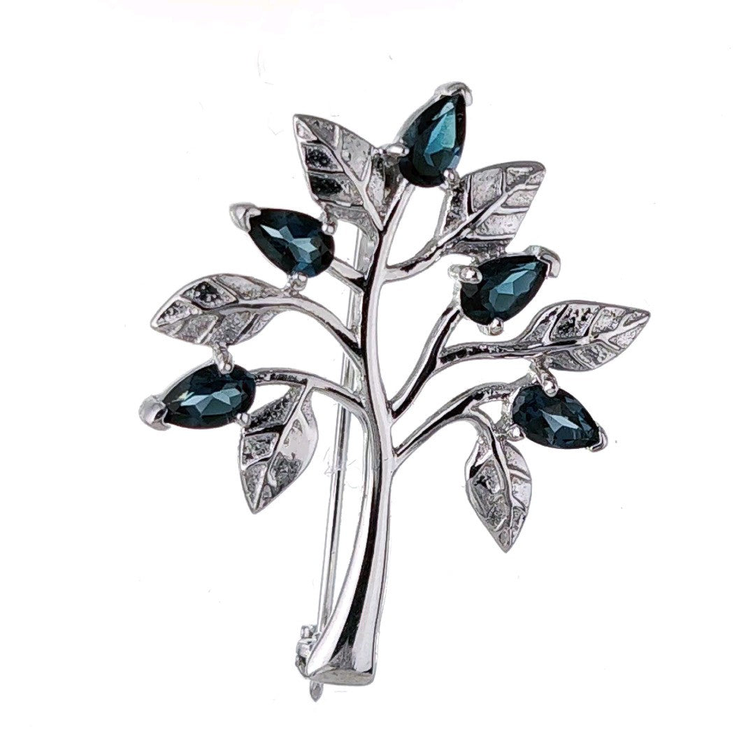London Blue Topaz Brooch Tree of Life Sterling Silver Boxed Gift