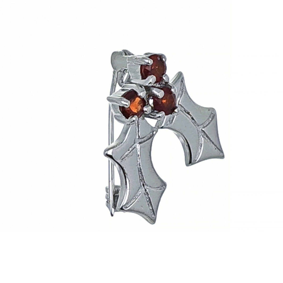 Garnet Holly Brooch in Sterling Silver