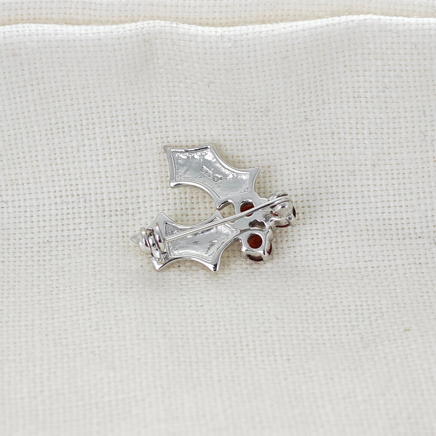 Holly Garnet Brooch Sterling Silver SMALL Natural Red Stones