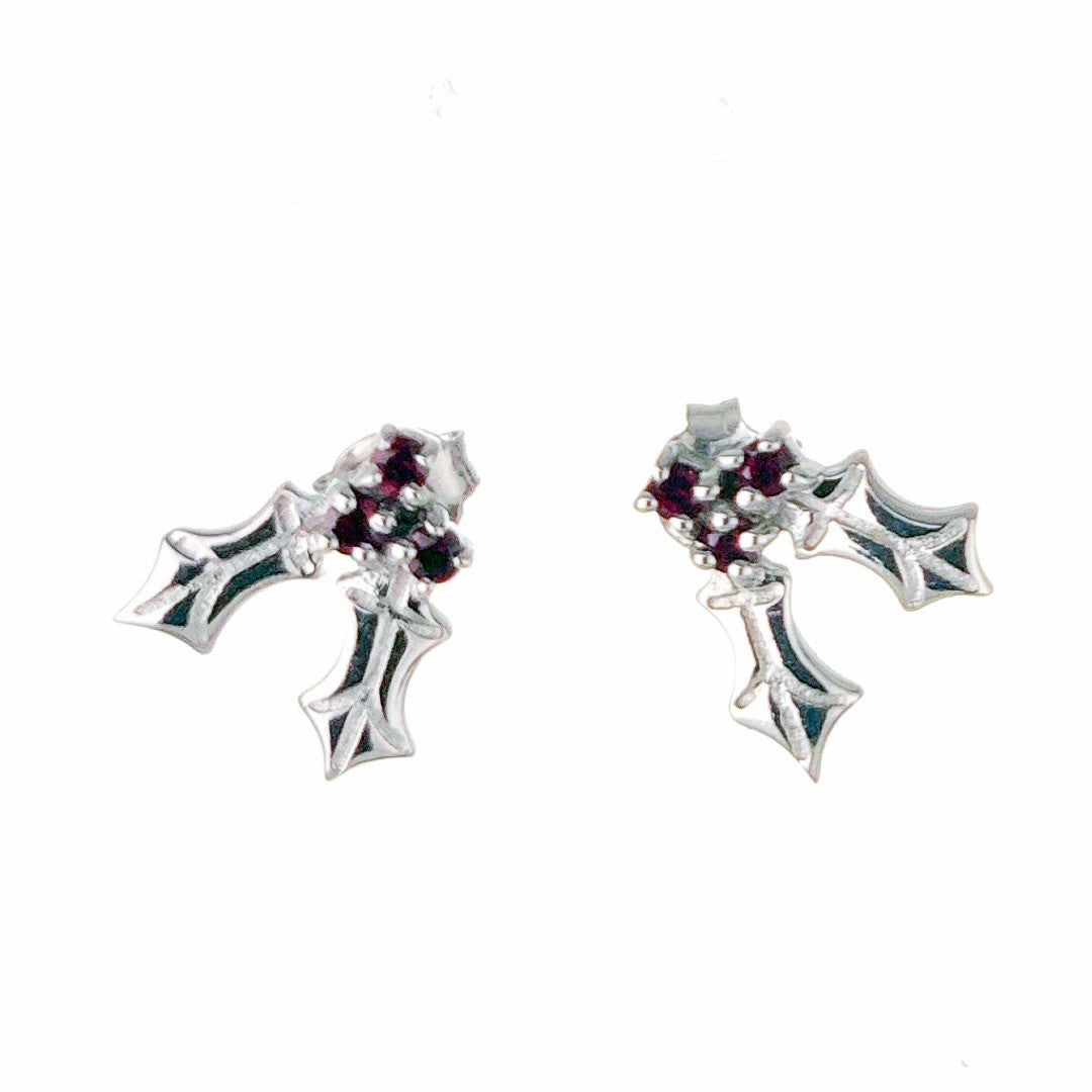 Garnet Holly Stud Earrings in Sterling Silver