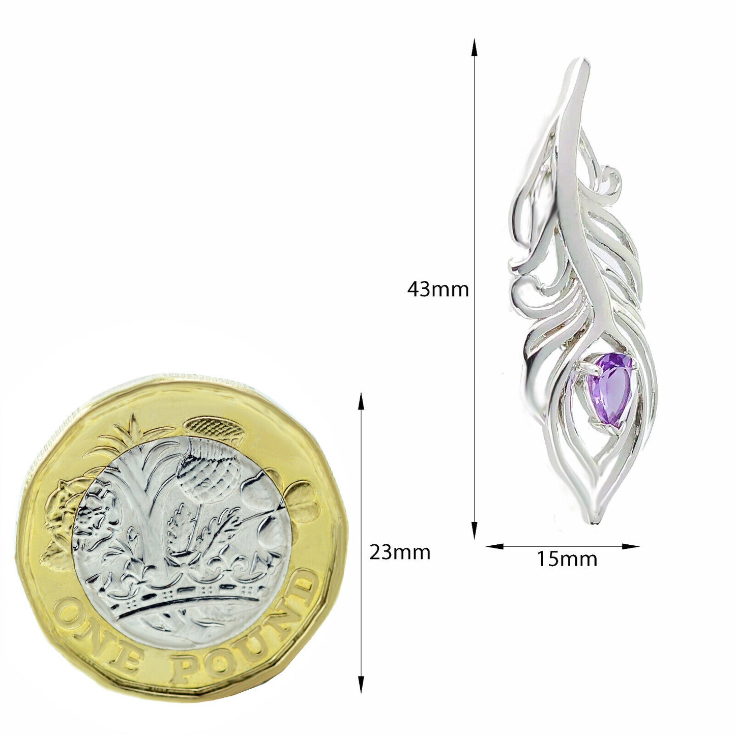 Amethyst Sterling Silver Brooch 0.61ct Peacock Feather February Birthstone