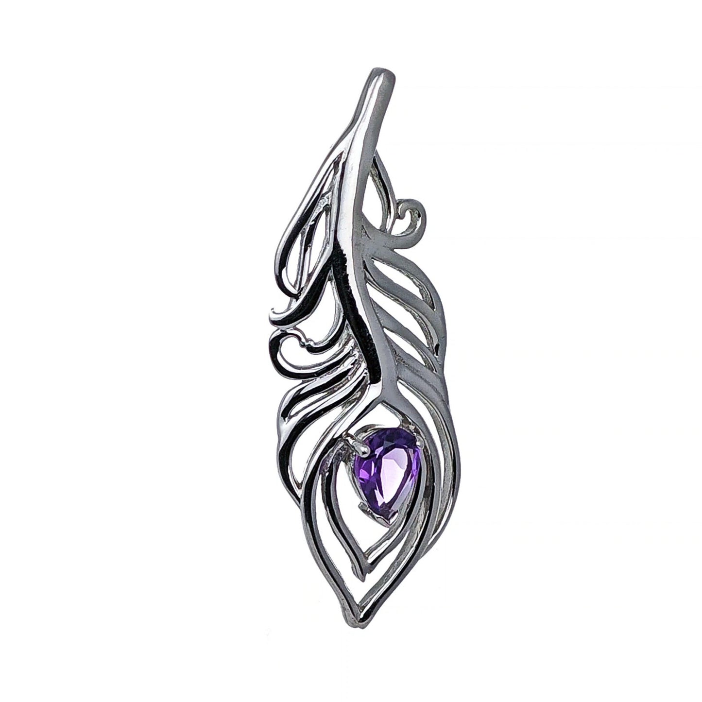 Amethyst Sterling Silver Brooch 0.61ct Peacock Feather February Birthstone