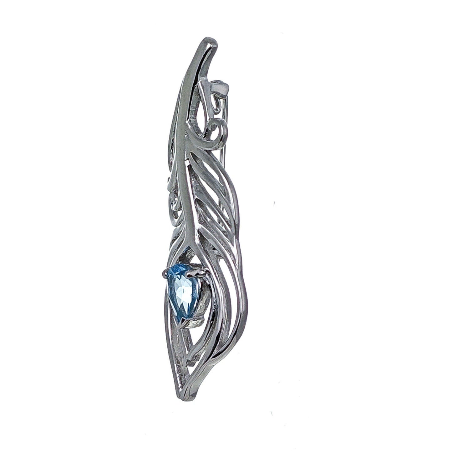 Blue Topaz Sterling Silver Brooch 0.77ct Peacock Feather December Birthstone
