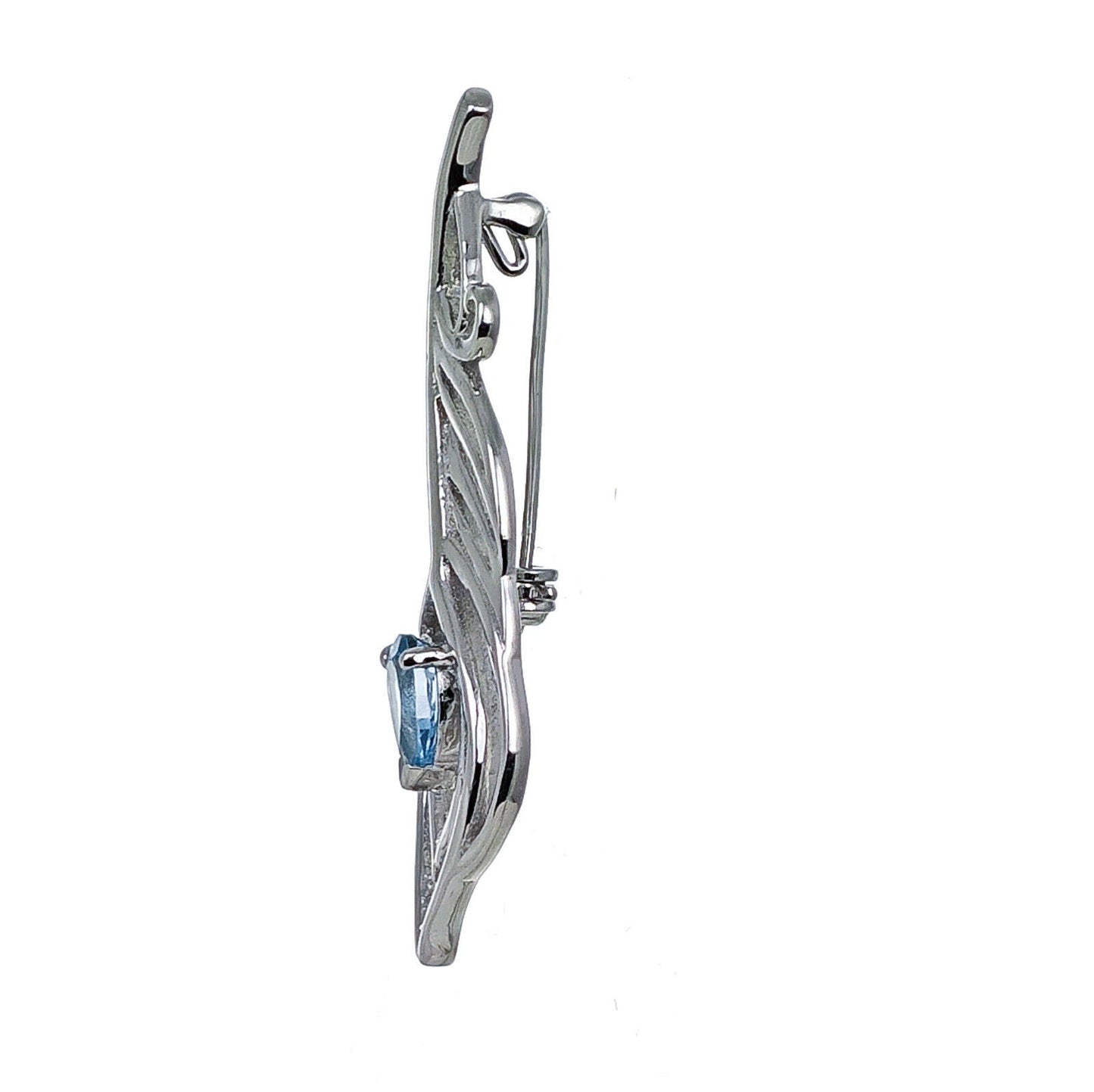 Blue Topaz Sterling Silver Brooch 0.77ct Peacock Feather December Birthstone