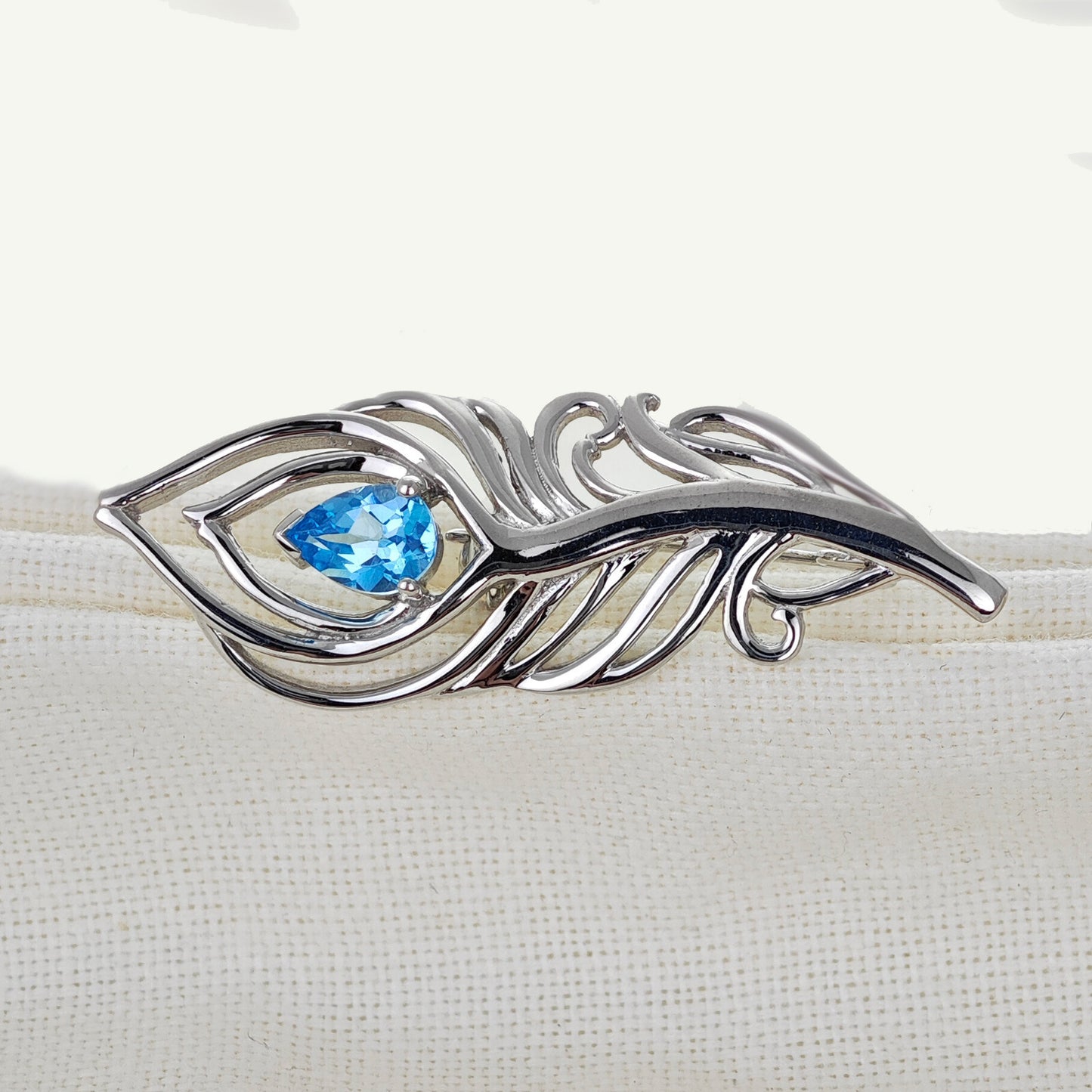 Blue Topaz Sterling Silver Brooch 0.77ct Peacock Feather December Birthstone