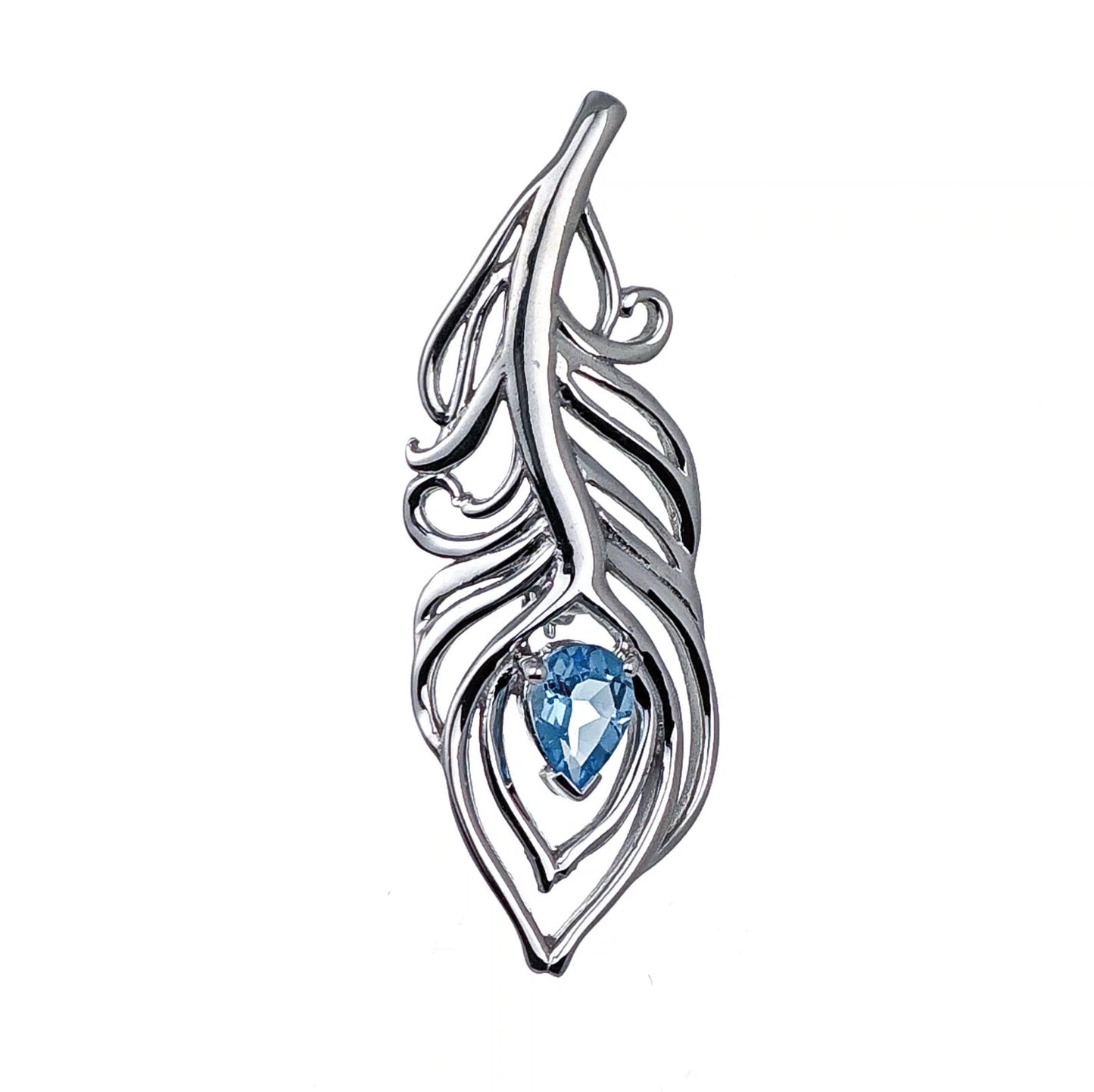 Blue Topaz Sterling Silver Brooch 0.77ct Peacock Feather December Birthstone