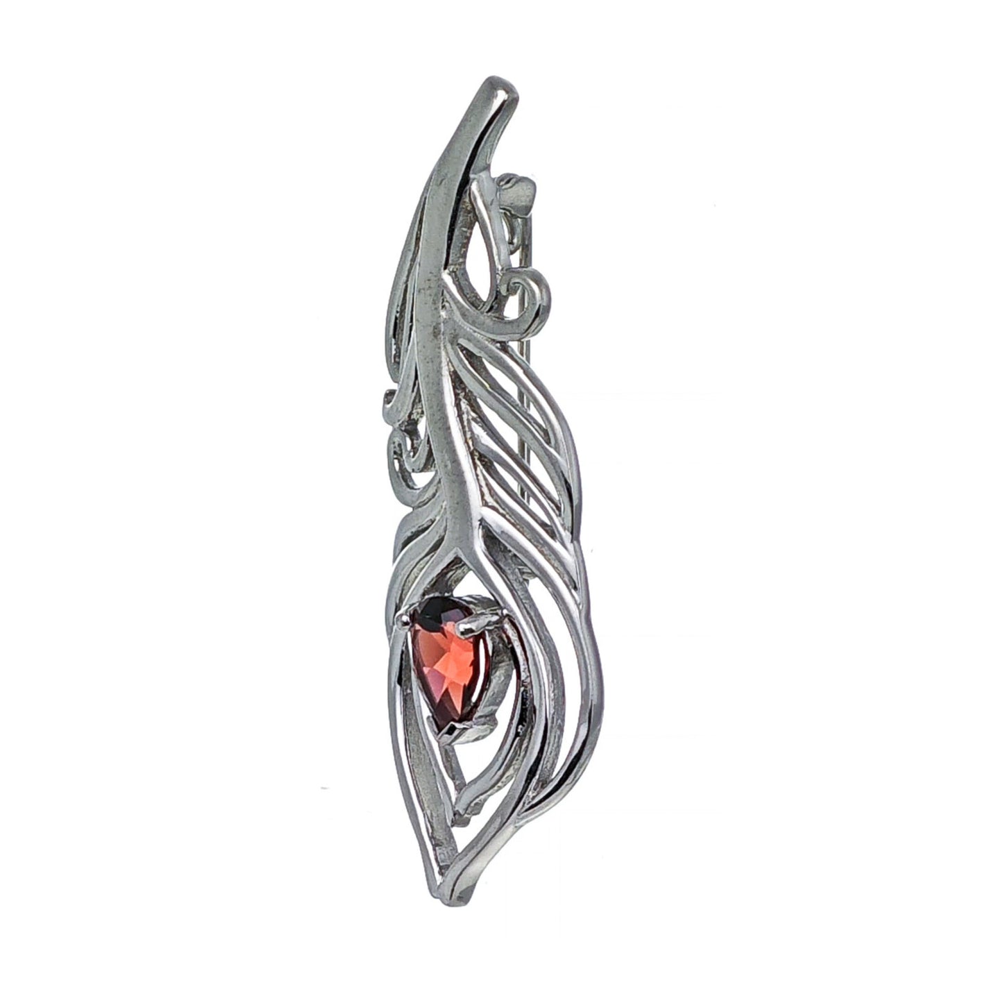 Garnet Sterling Silver Brooch Red 0.81ct Peacock Feather January Birthstone