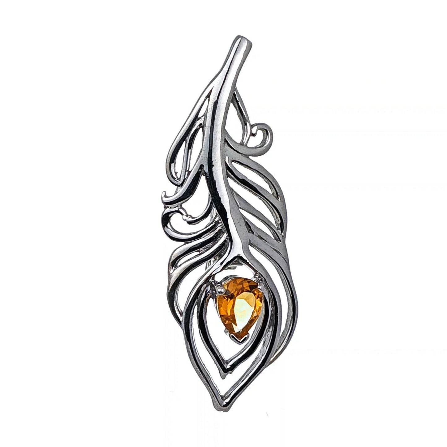 Citrine Sterling Silver Brooch 0.65ct Yellow Peacock Feather
