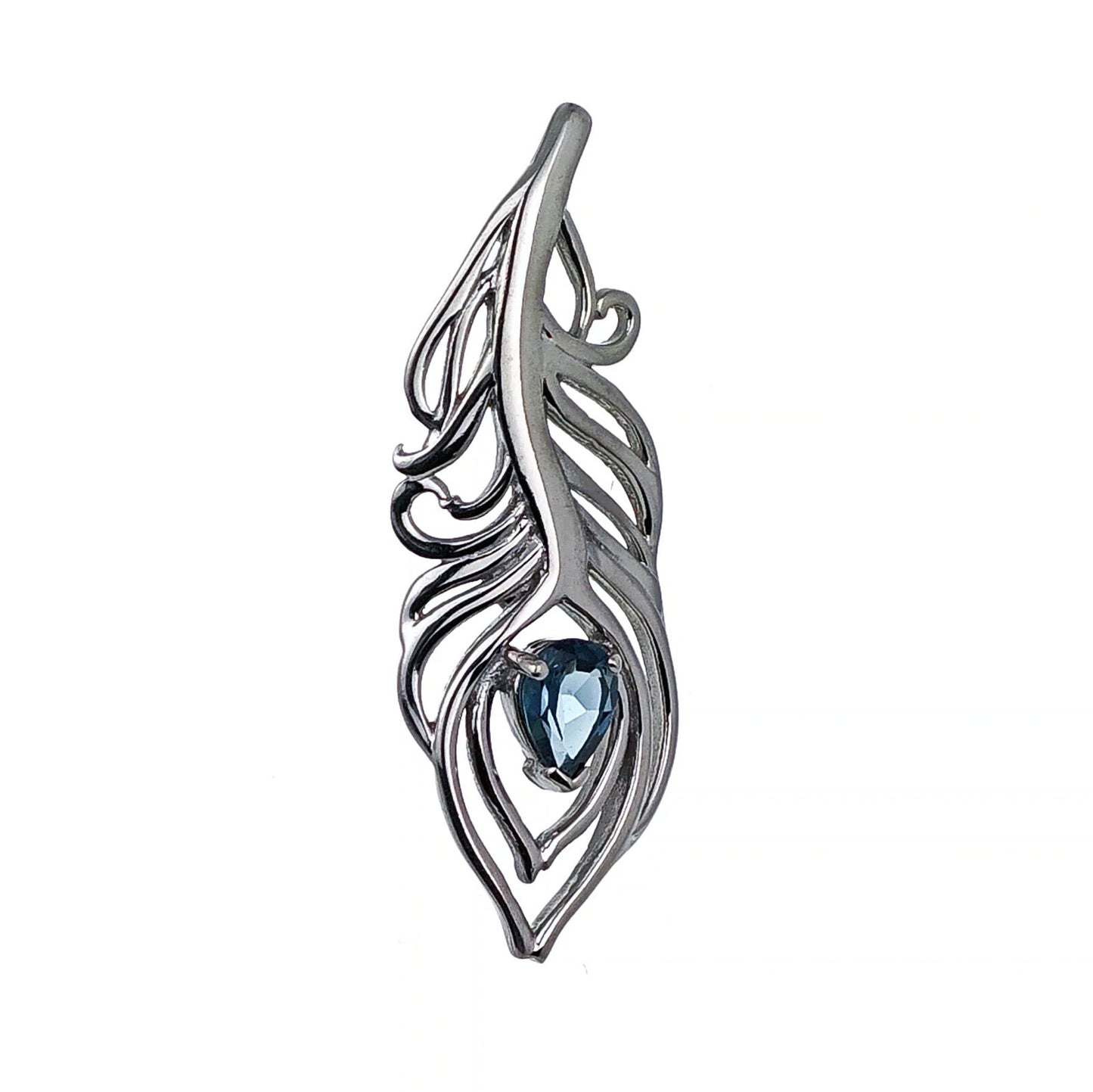 London Blue Topaz 0.77ct Sterling Silver Brooch Peacock Feather
