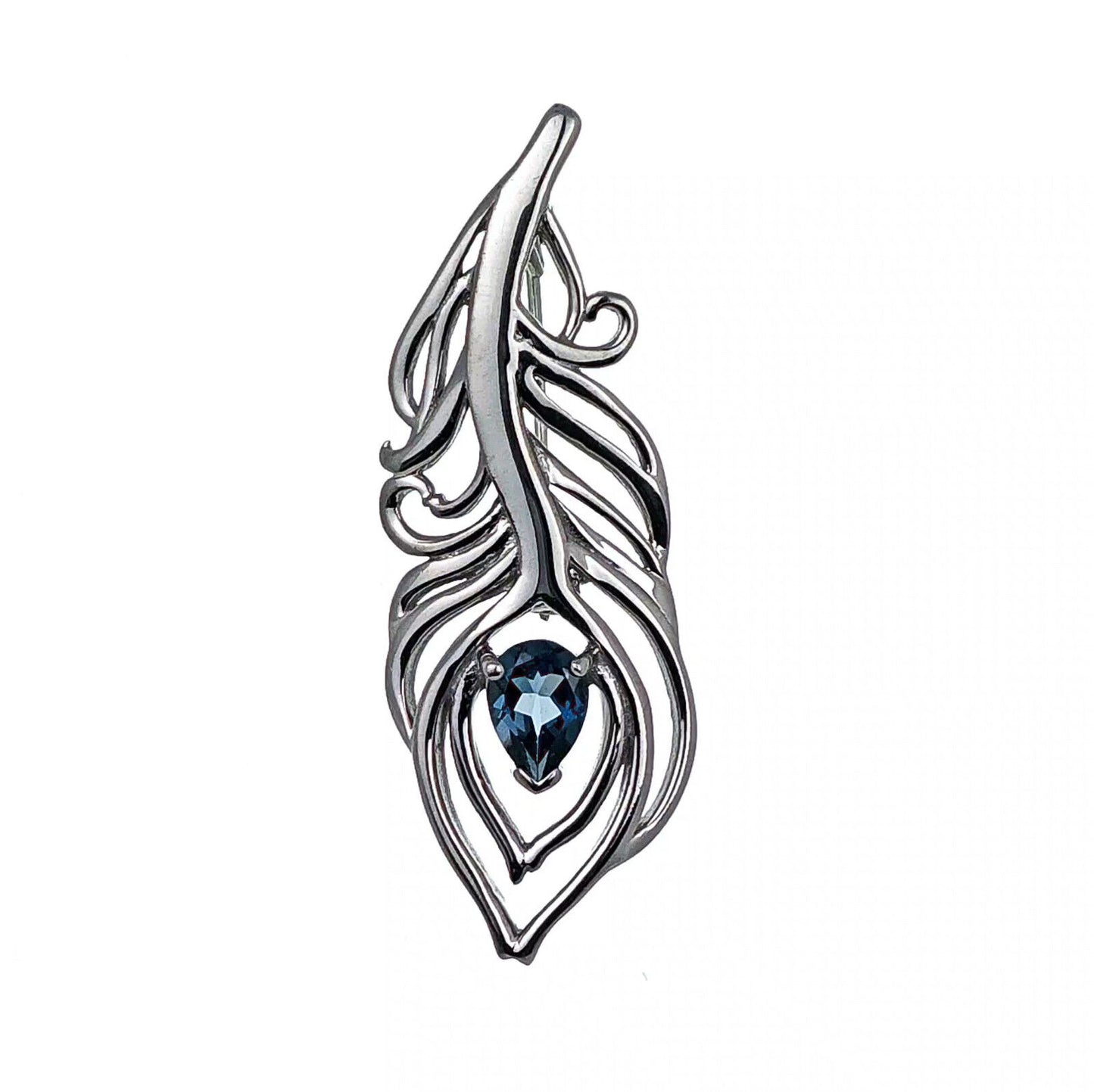 London Blue Topaz 0.77ct Sterling Silver Brooch Peacock Feather